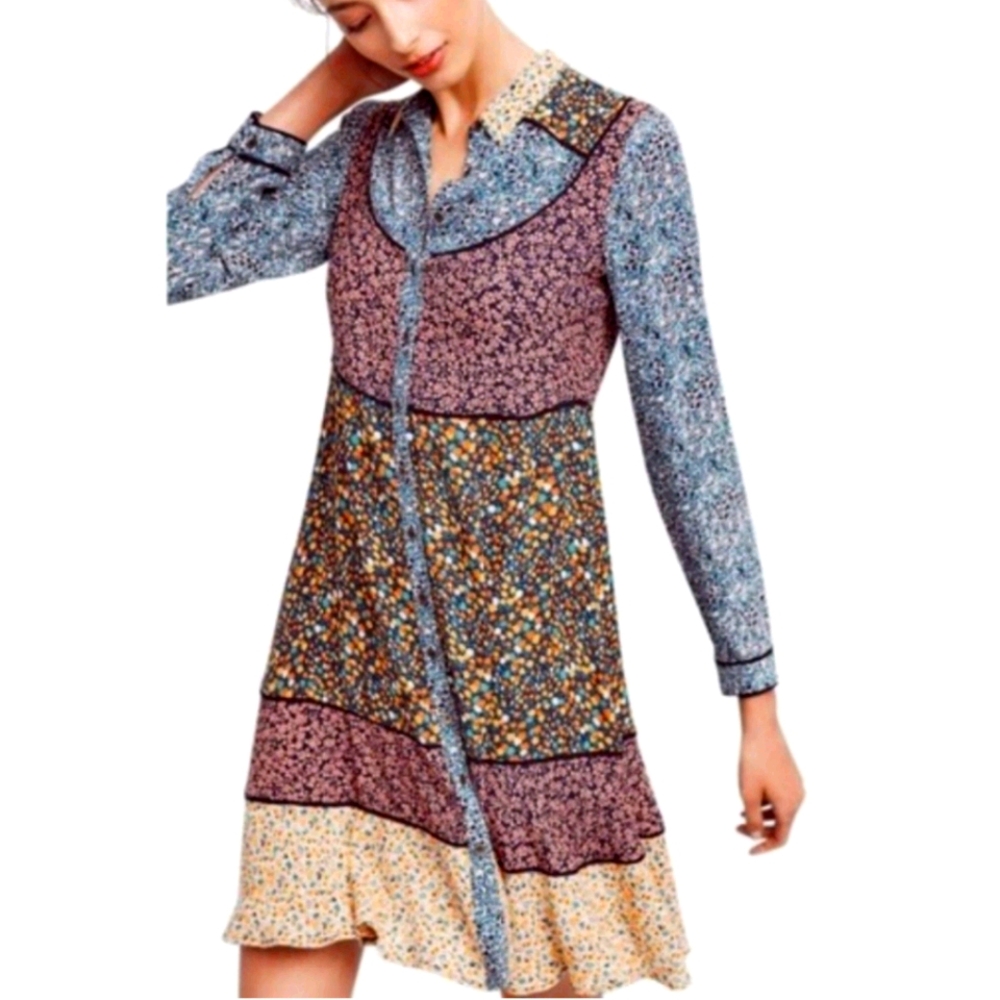 Anthro | Maeve Patchwork Button Down Dress